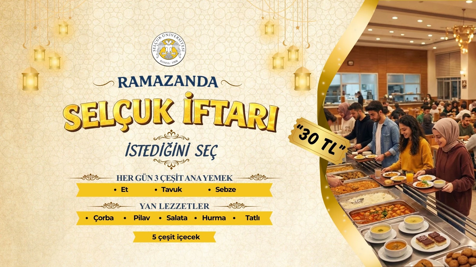 Selçuk Üniversitesinde iftar sofraları öğrencilerin talepleriyle şekillendi